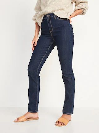 High-Waisted Dark Wash Straight-Leg Jeans for Women | Old Navy (US)