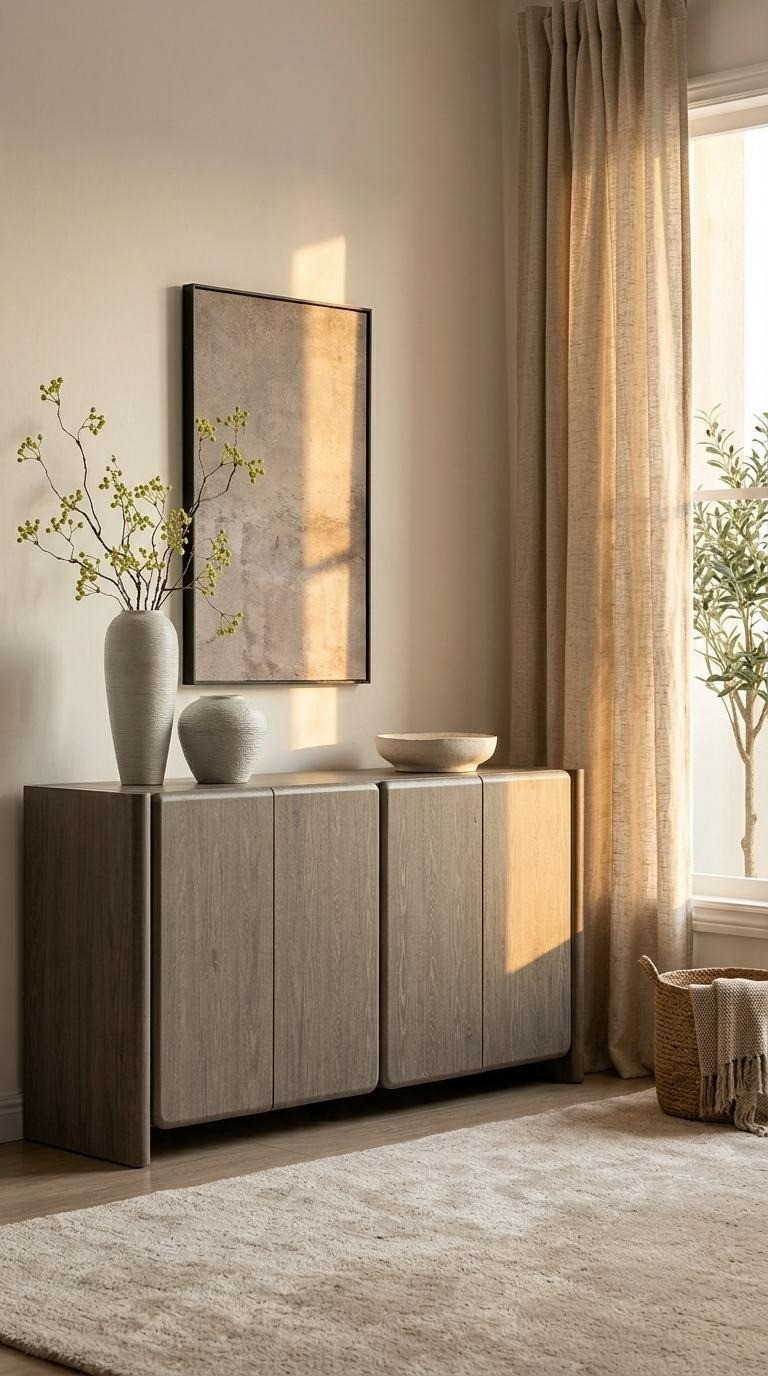 Found the perfect 66" oak sideboard to complete this warm, modern space. The rich wood tone and clean lines add instant elegance to any room.#organicmodern #sideboard #diningroomdecor #neutralhome

#LTKHome