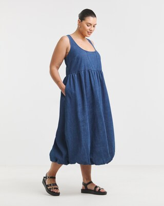 Simply Be Mid Blue Denim Bubble Hem Midaxi Dress | Simply Be | Simply Be (UK)