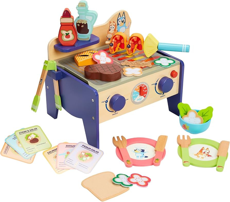 BLUEY – Wooden BBQ and Salad Set, 33-Piece Colorful Playset with Tongs and Food Pieces – Real... | Amazon (US)