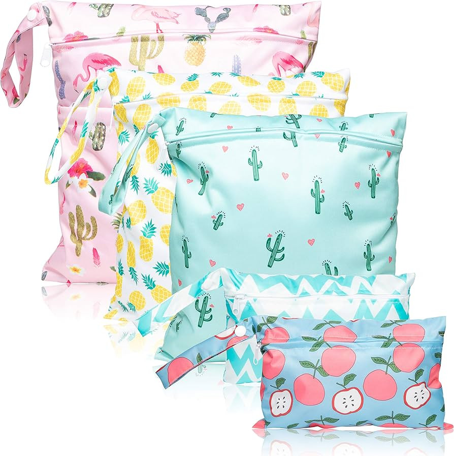 R HORSE 5Pcs Waterproof Reusable Wet Bag Diaper Baby Cloth Diaper Summer Wet Dry Bags with 2 Zipp... | Amazon (US)