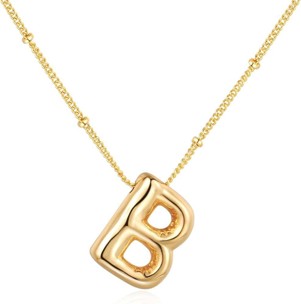 Bubble Letter Necklace Balloon Initial Necklaces for Women Girls Dainty Alphabet Pendant 14K Gold... | Amazon (US)
