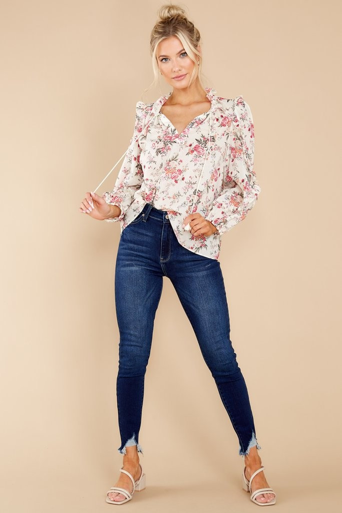 Fairest Of Them All Ivory And Pink Floral Print Top | Red Dress 