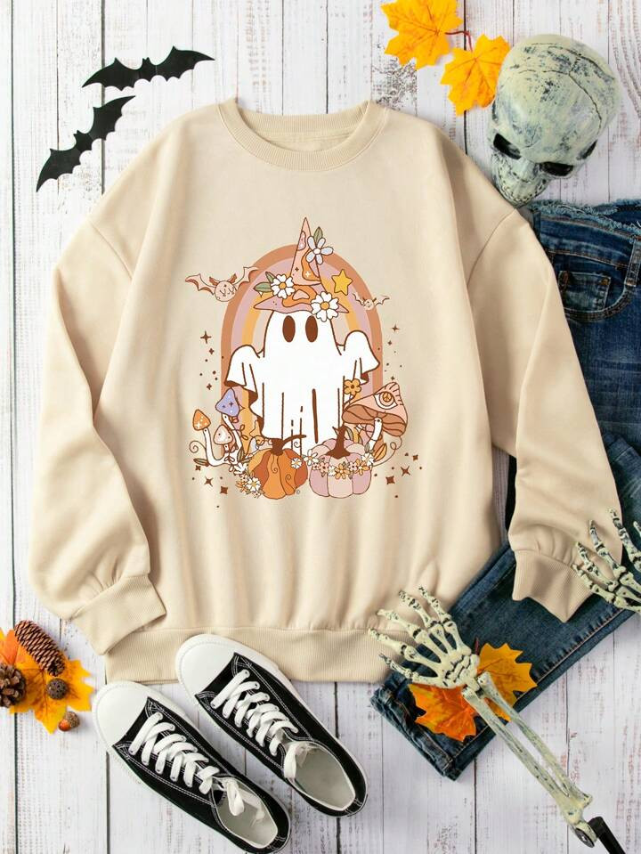 SHEIN LUNE Halloween Print Drop Shoulder Sweatshirt | SHEIN