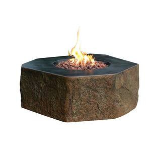 Columbia 36 in. x 16 in. Hexagon Concrete Natural Gas Fire Pit Table with Burner and Lava Rock | The Home Depot