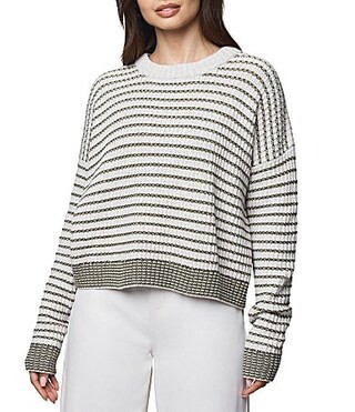 Splendid Lucy Knit Stripe Round Neck Long Sleeve Sweater - L | Dillard's