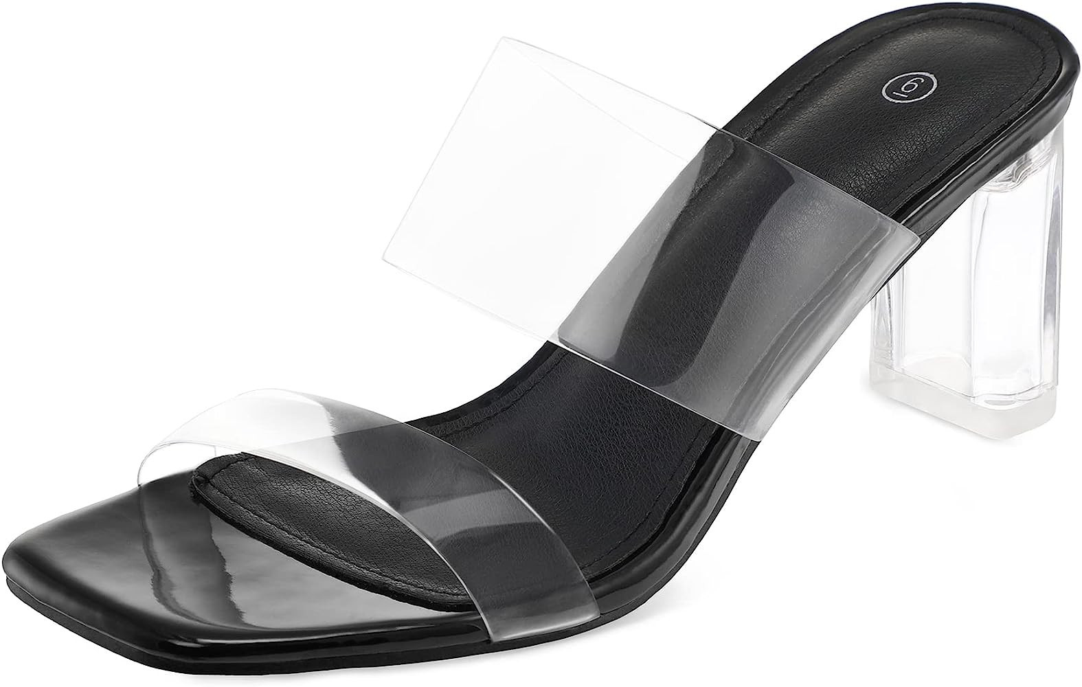 mysoft Clear Heels for Women Transparent Two Strap Block Chunky Square Heel Sandals | Amazon (US)
