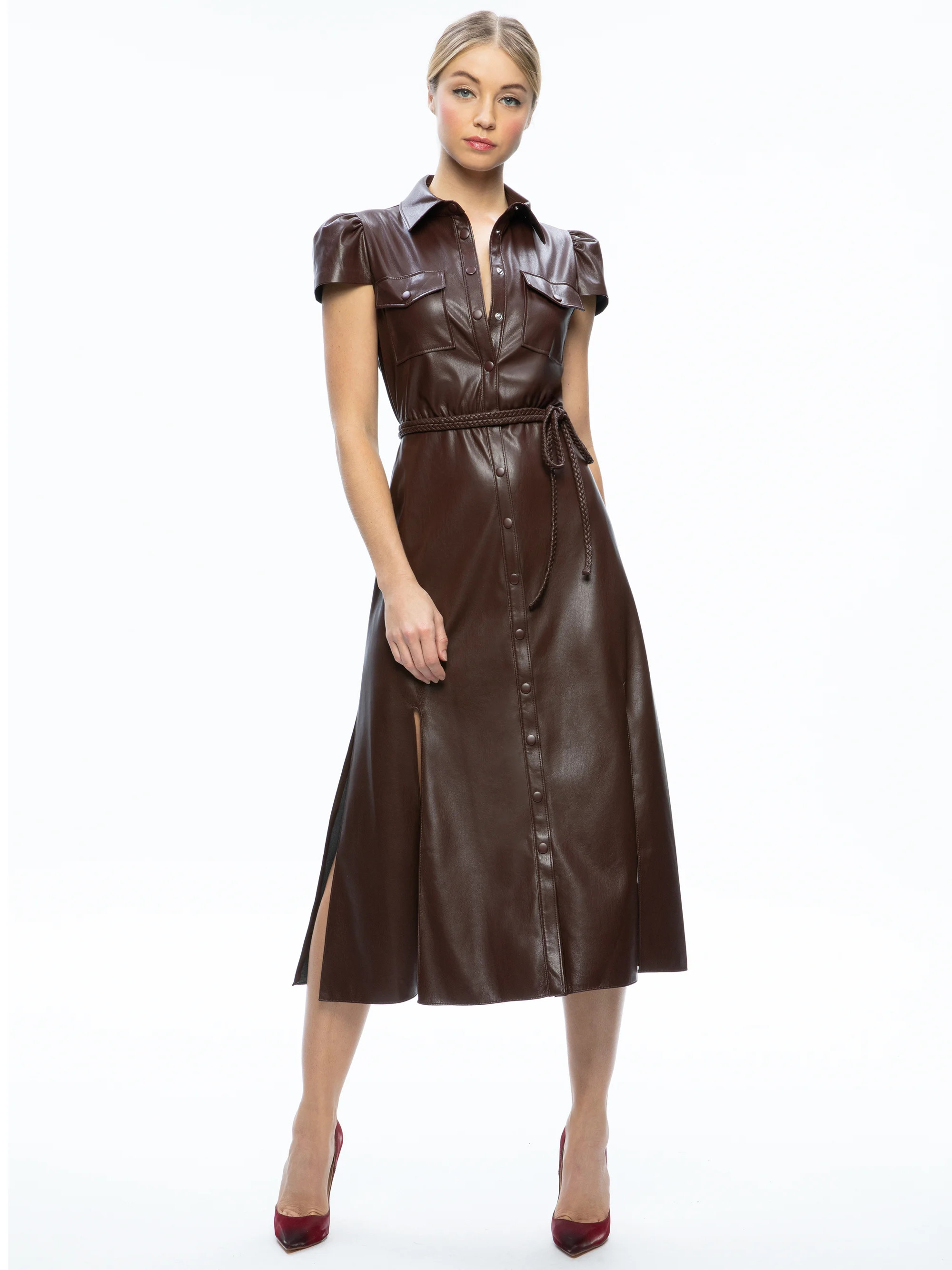 MIRANDA VEGAN LEATHER MIDI DRESS | Alice + Olivia