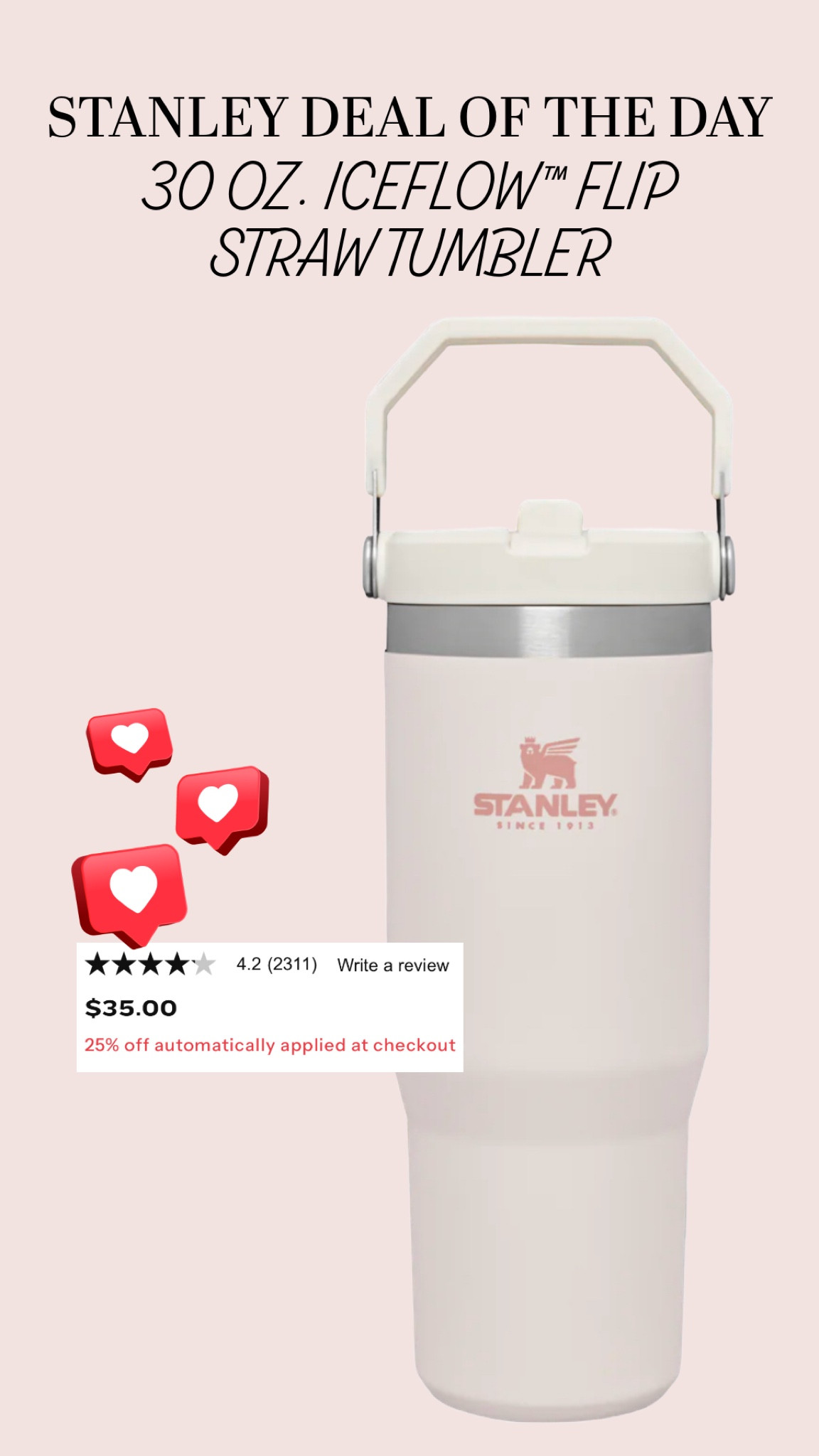 🚨 Stanley Deal of the Day: 30 oz. Ice flow Flip Straw Tumbler!!!! 🚨

*25% Off certain colors automatically applied at checkout :)

#LTKGiftGuide #LTKHoliday #LTKSaleAlert