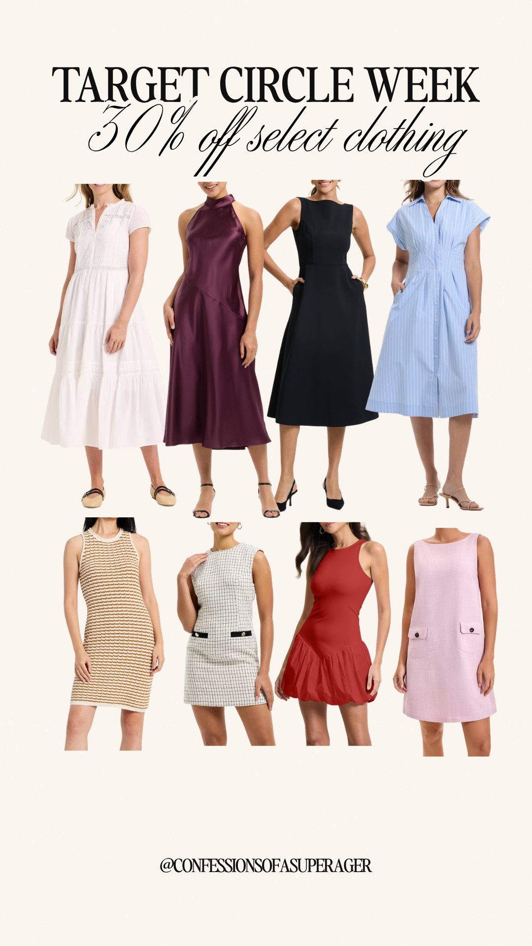 Target Circle Week just got even better 🤍 Enjoy 30% off select dresses at Target and stock up on flattering, affordable styles—from breezy midi dresses and chic shirt dresses to elevated minis and timeless silhouettes perfect for spring and summer. These budget-friendly finds are ideal for everyday wear, brunch, vacations, and special occasions—easy, polished, and on-trend without the high price tag. Don’t wait—these viral Target dresses will sell out fast! 

 #TargetStyle #TargetFinds #TargetCircleWeek #AffordableDresses #SpringDresses #SummerStyle #CasualChic #EverydayStyle #BudgetFashion #LTKFinds #DressSeason #StyleInspo 

#LTKSaleAlert #LTKootd #LTKOver40 #LTKSaleAlert