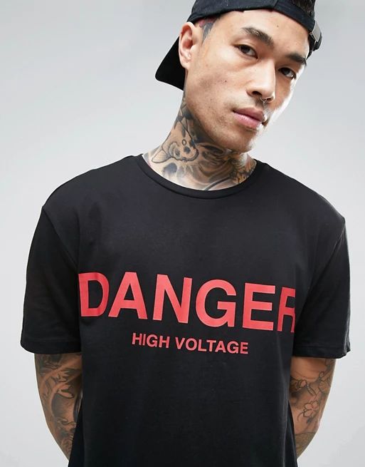 Bershka T-Shirt With Danger Print In Black | ASOS US