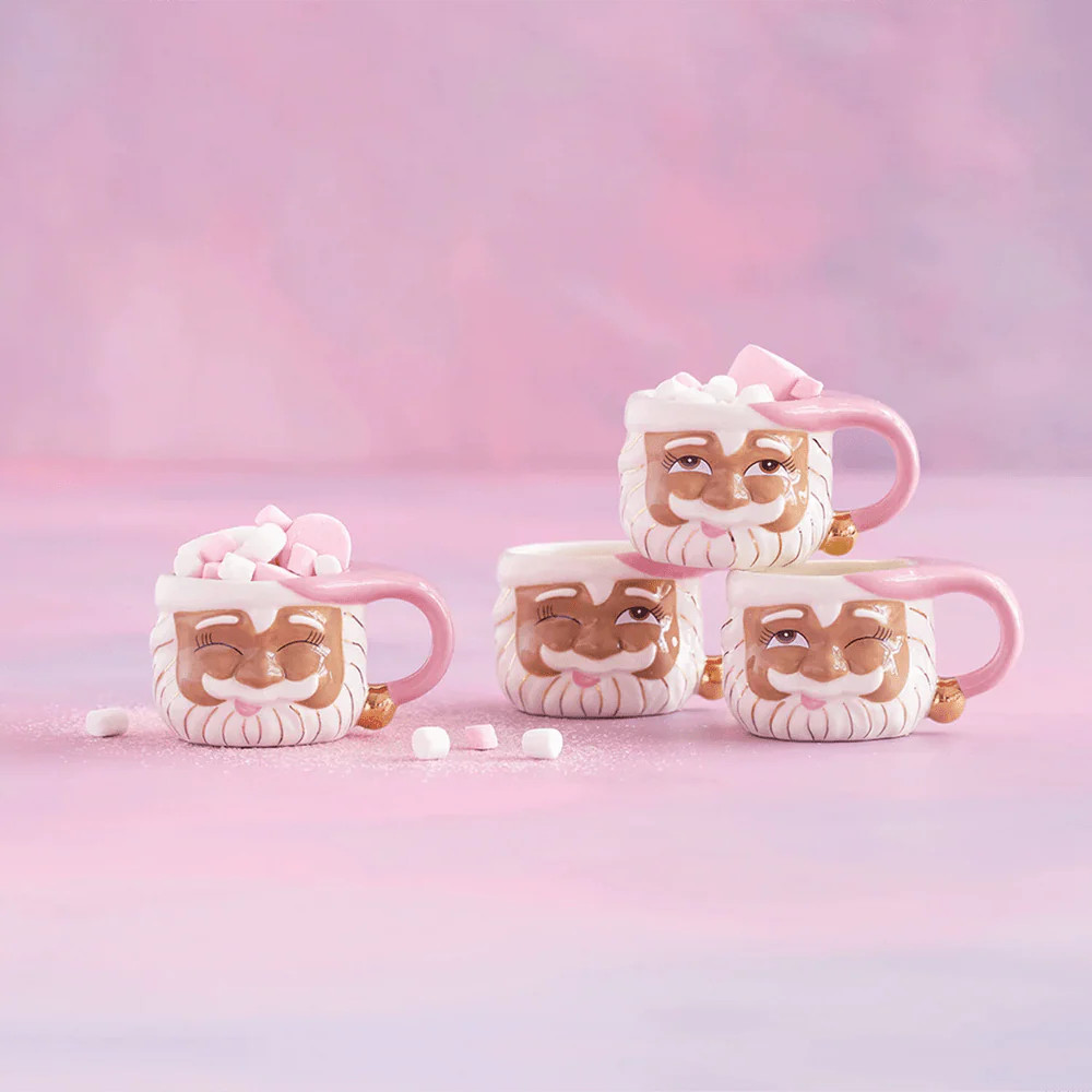 Glitterville Pink Papa Noel Mug, Brown - 4 Style Options | Shop Sweet Lulu
