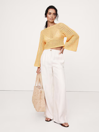 Cotton Crochet-Style Cropped Sweater | Banana Republic (US)