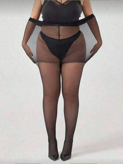 1/4 Pair Plus Size Women's 20D Safety Crotch Pantyhose | SHEIN
