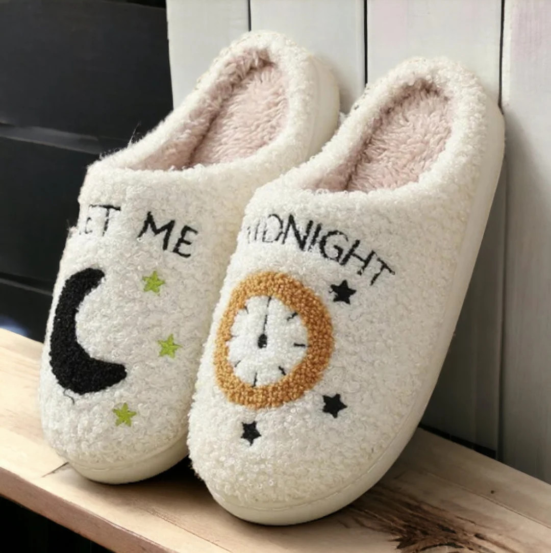 Midnight Slippers Embroidered Slippers Fluffy and - Etsy | Etsy (US)