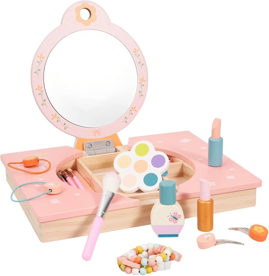 Toddler Vanity Wooden Play Makeup Toy Set Makeup Vanity Toy Kids Makeup Vanity Set with Accessori... | Amazon (US)