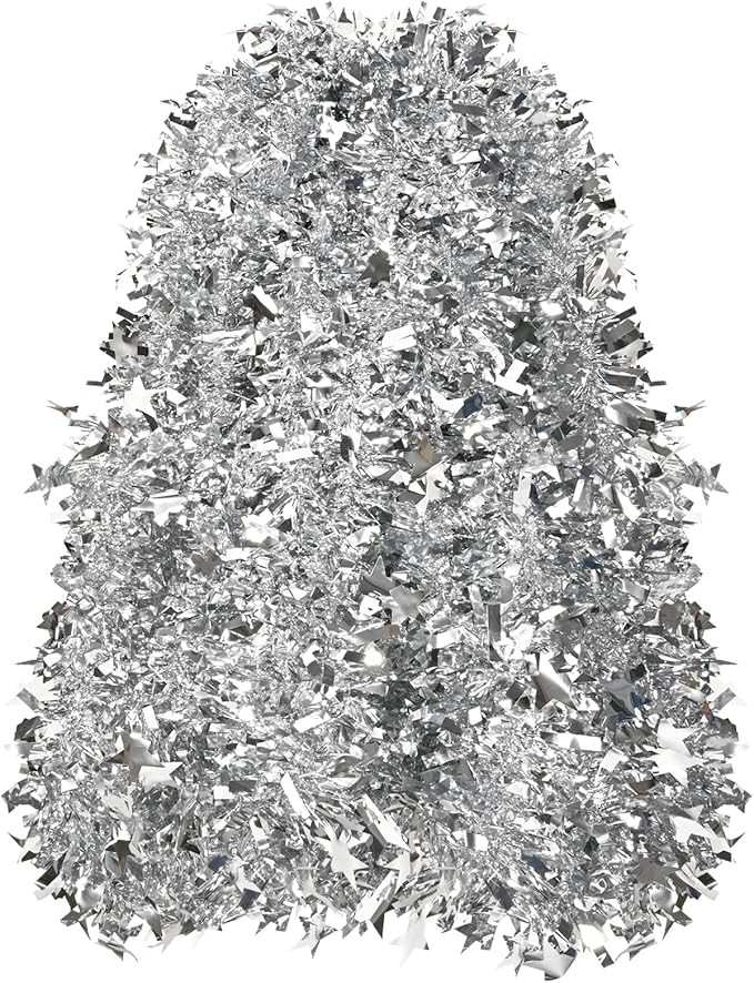 33ft Silver Christmas Tinsel Garland,Xmas Metallic Twisted Hanging Garland with Star for Chistmas... | Amazon (US)