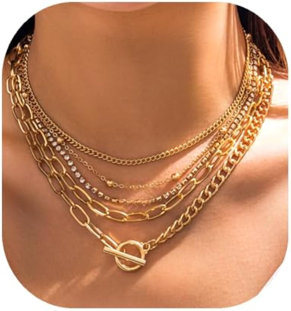 Pearl Chunky Gold Necklaces for Women Trendy Dainty Layered Gold Necklace Stack Baroque Pearl OT ... | Amazon (US)