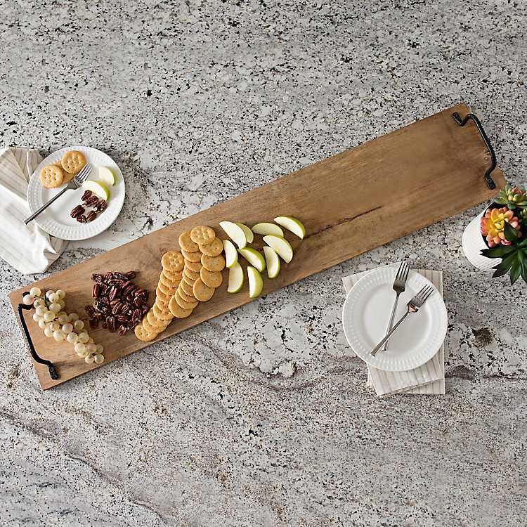 Rectangular Mango Wood Board with Metal Handles | Kirkland's Home