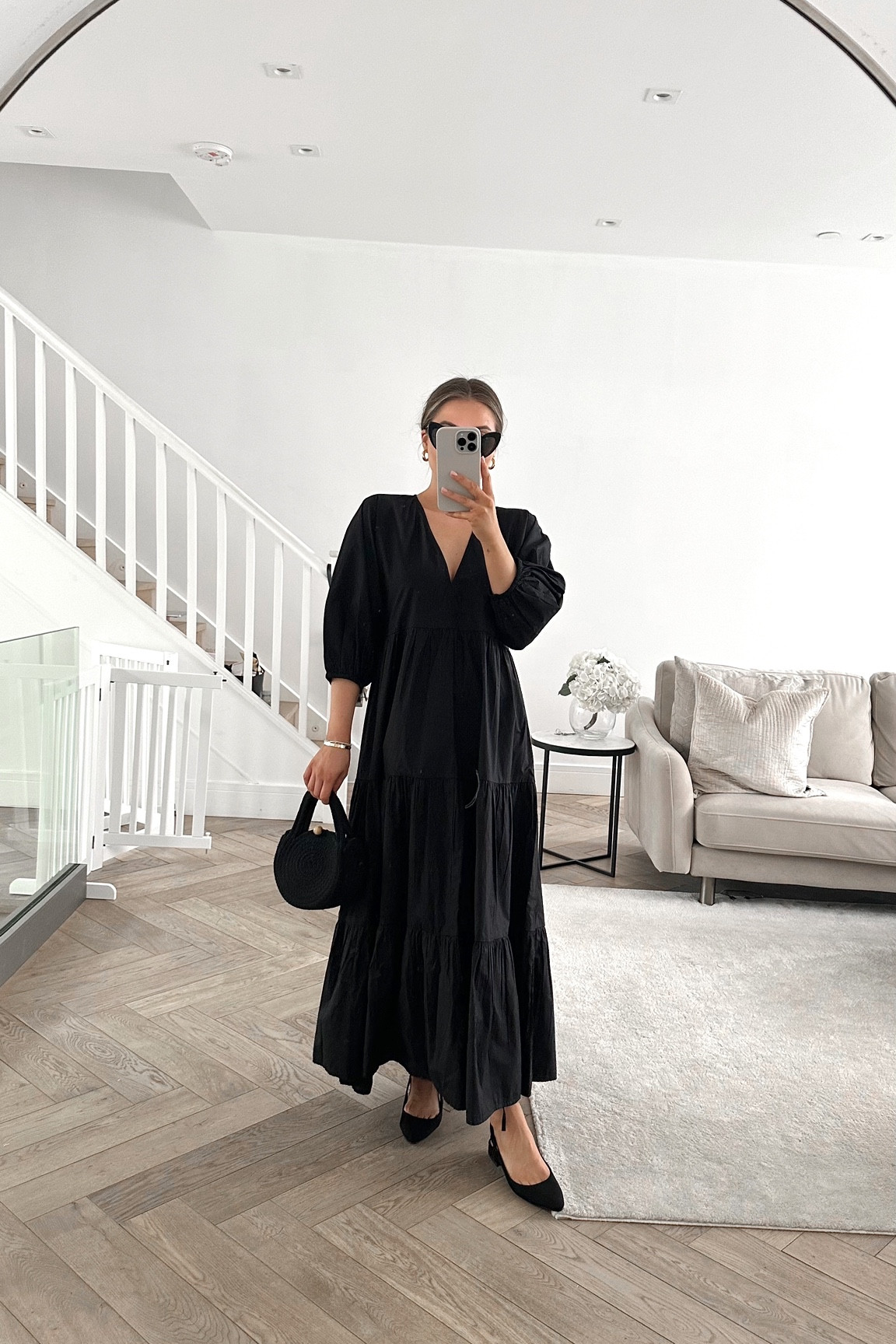 All black spring summer outfit from new look - maxi cotton puff sleeved dress, black heeled strappy shoes, black woven handbag & sunnies  

#LTKSeasonal #LTKstyletip #LTKeurope