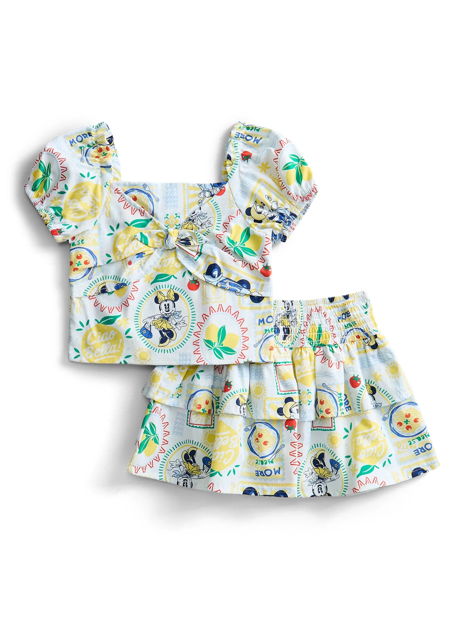 Minnie and Friends Toddler Girls Allover Print Puff Sleeve Top and Matching Skirt Set, 2-Piece, S... | Walmart (US)