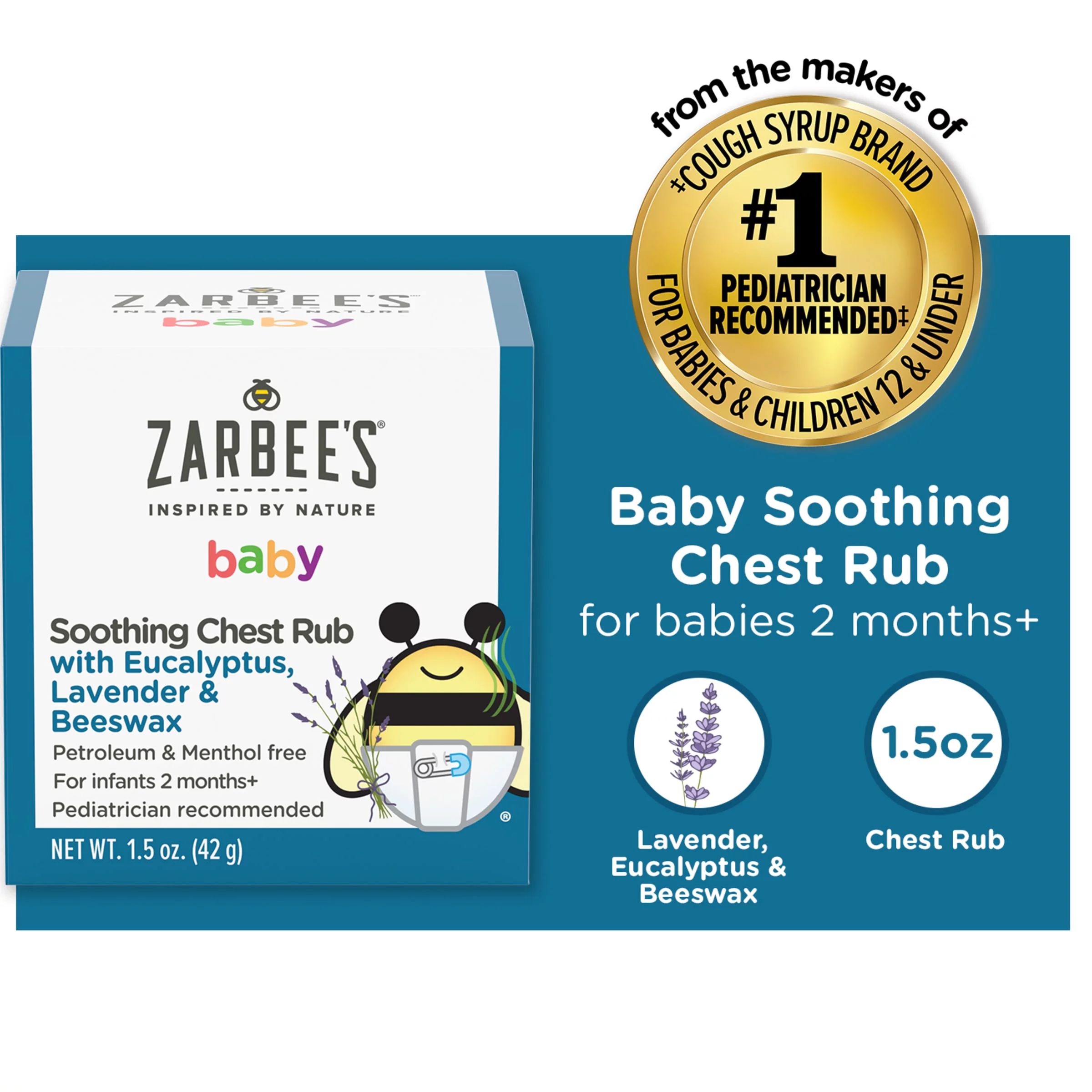 Zarbee's Baby Soothing Chest Rub Topical, Eucalyptus, Lavender & Beeswax, 1.5 oz | Walmart (US)