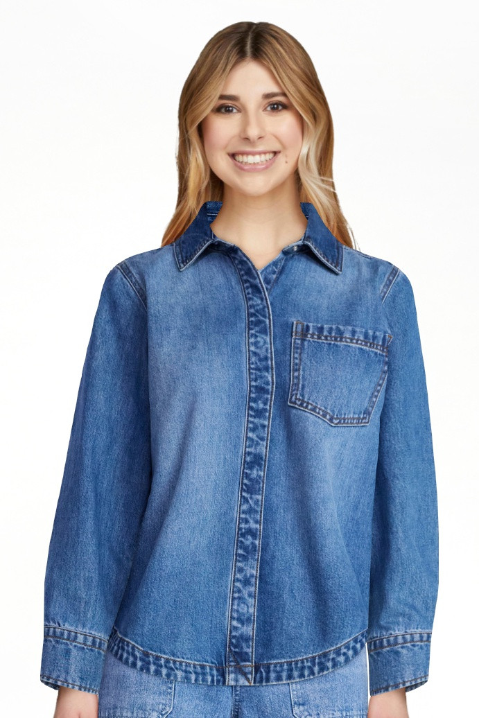 Free Assembly Women's Button Up Denim Shirt with Long Sleeves, Sizes XS-XXL | Walmart (US)