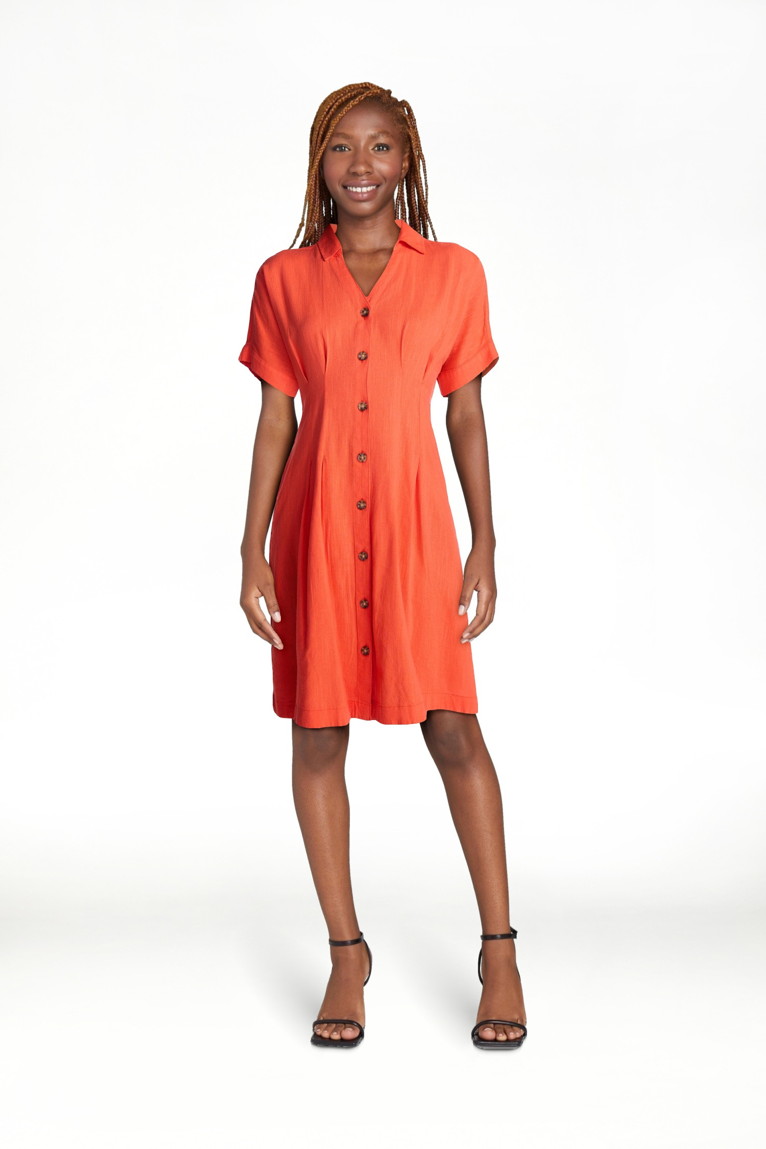 Time and Tru Women's Linen Pleated Waist Fit And Flare Mini Shirt Dress, Sizes XS-XXXL | Walmart (US)
