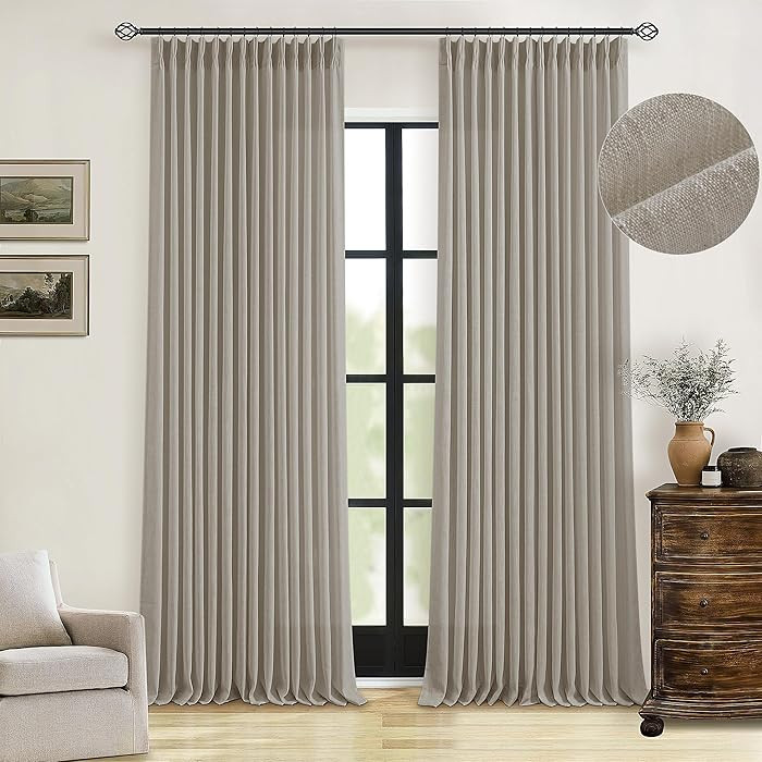 Taupe Burlywood Pinch Pleated Linen Curtains 96 Inches Long for Living Room Bedroom 2 Panels Ligh... | Amazon (US)