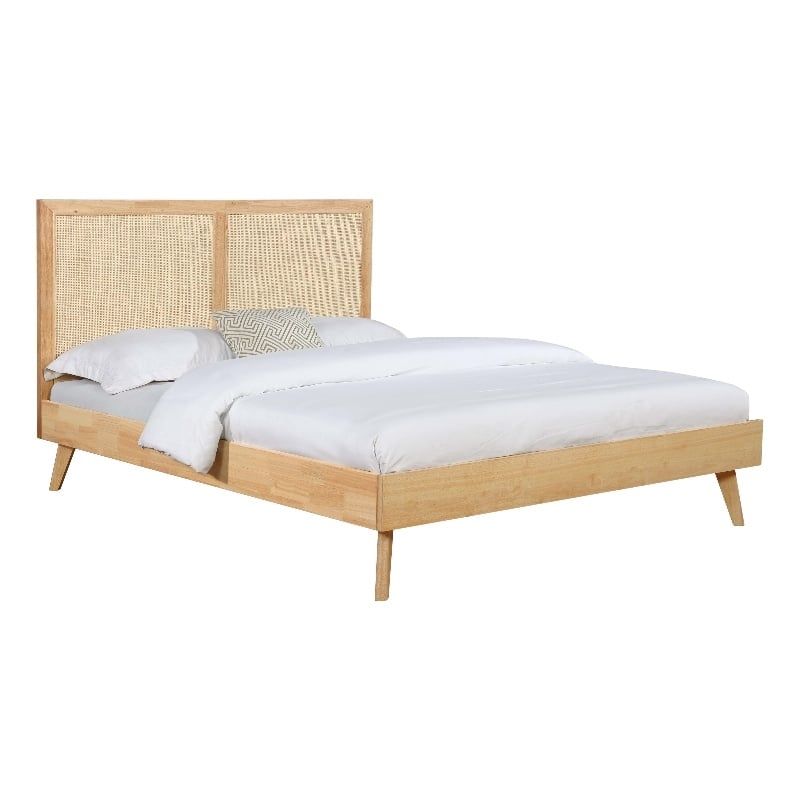 Linon Winnie Wood Queen Bed Frame with Cane Headboard in Natural | Cymax