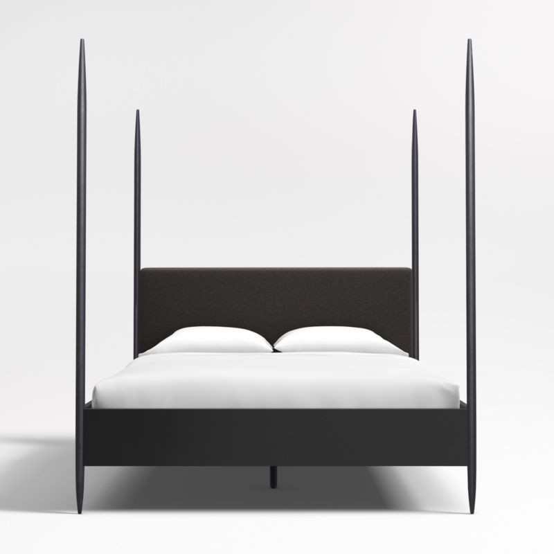 Dearborn Black Four Poster Queen Bed Frame with Upholstered Headboard + Reviews | Crate & Barrel | Crate & Barrel