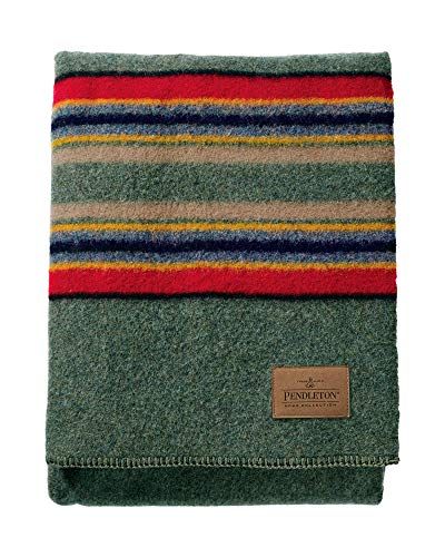 Pendleton Yakima Camp Thick Warm Wool Indoor Outdoor Striped Throw Blanket, Green Heather, Queen Siz | Amazon (US)