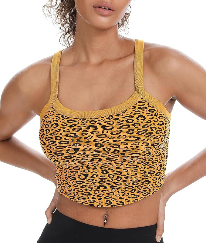 Tank Tops for Women Scoop Neck Crop Tops Athletic Workout Tops Cute Seamless Cami Ribbed Tank Top... | Amazon (US)