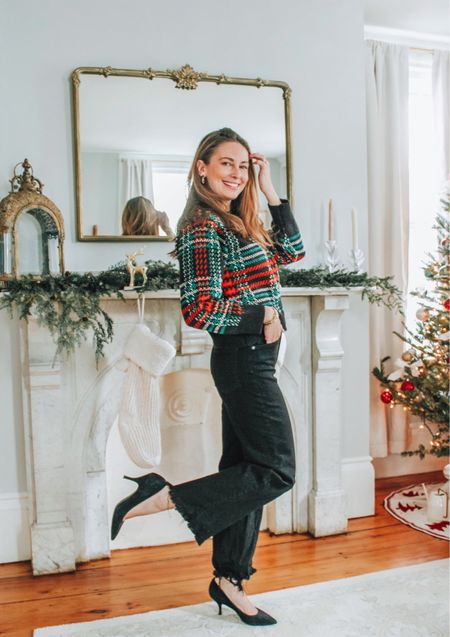 Holiday sweater, reformation jeans, flared black jeans, mom jeans, mom holiday outfit 

#LTKHoliday #LTKSeasonal #LTKstyletip