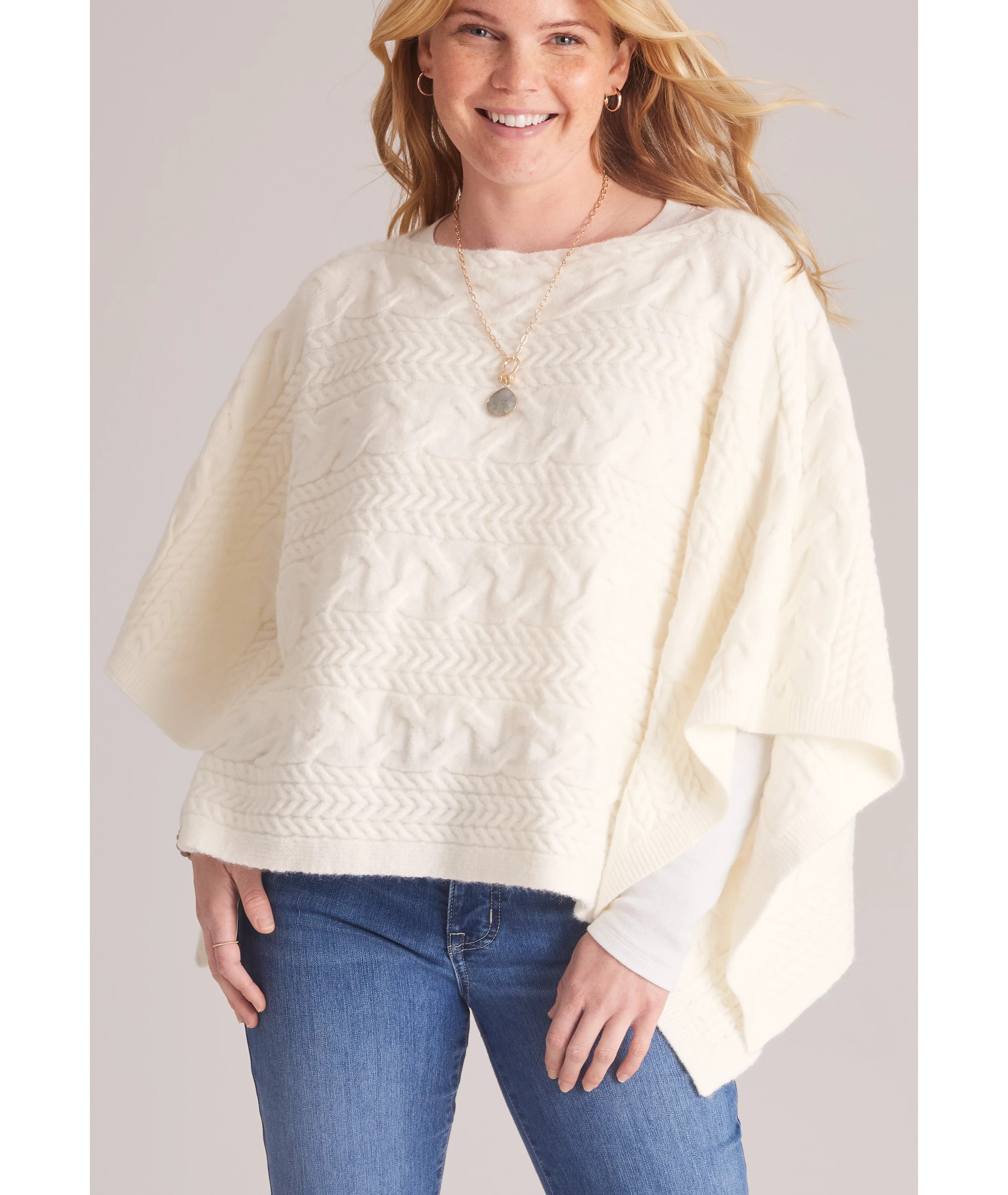 Cable Knit Boat Neck Sweater Poncho | maurices | Maurices