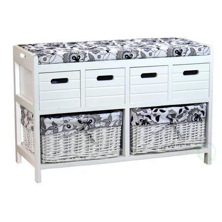 Storage Bench with 4 Drawers and 2 Wicker Baskets | Walmart (US)