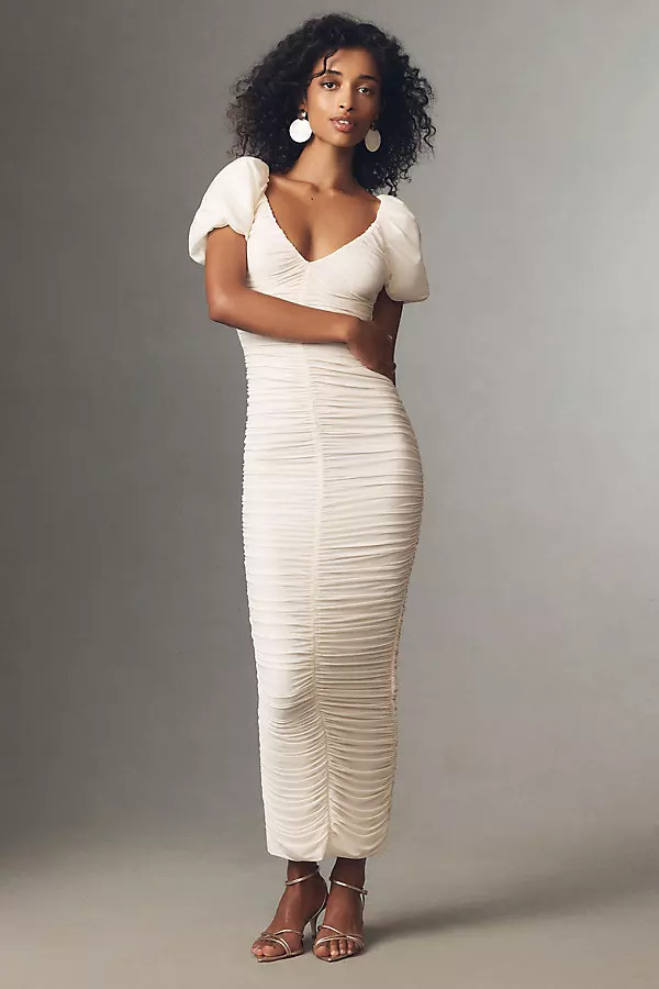 Lupine Puff-Sleeve Gathered Stretch Jersey Maxi Dress | Anthropologie (US)