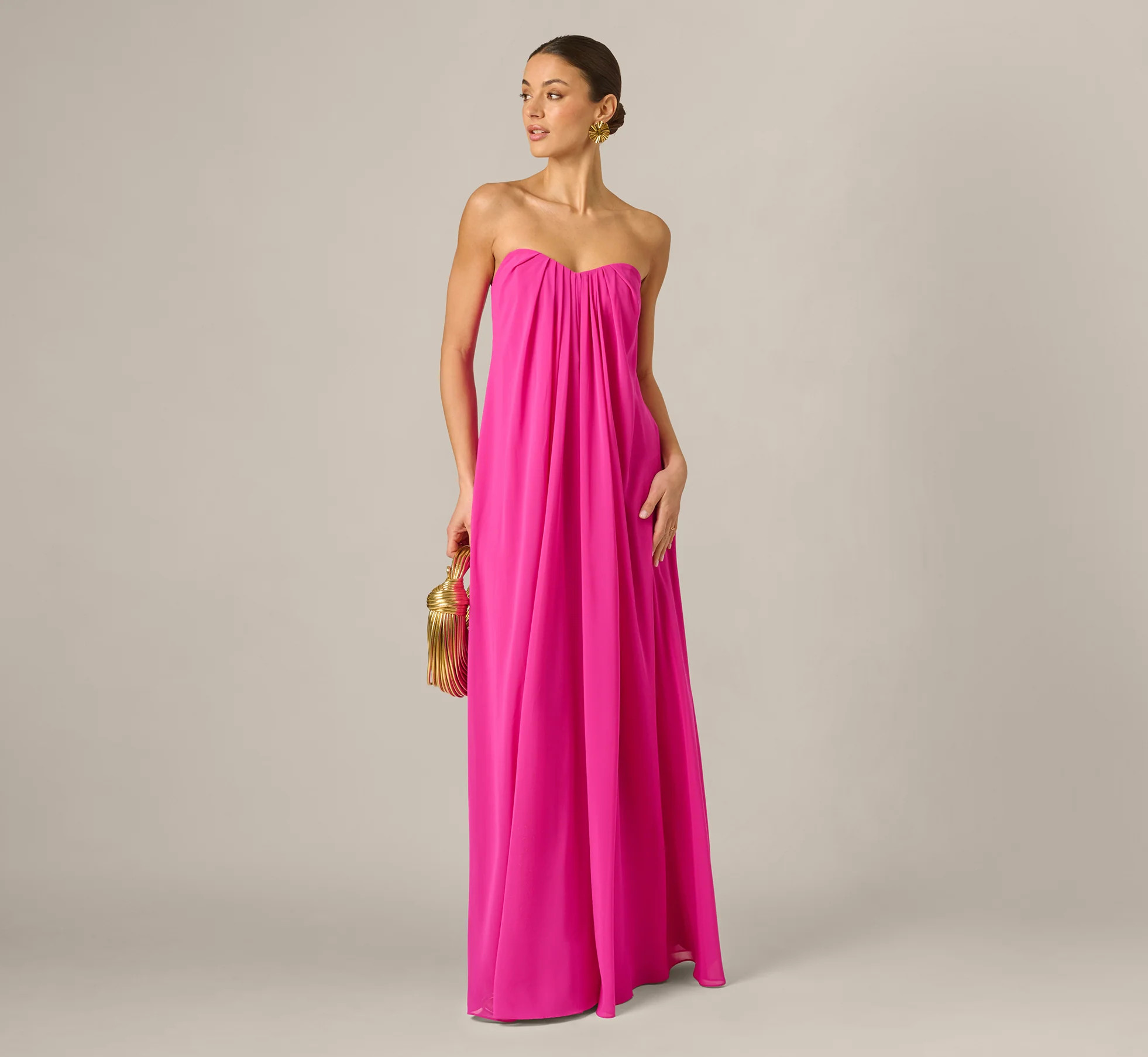 Strapless Chiffon Trapeze Gown In Pink Flame | Adrianna Papell