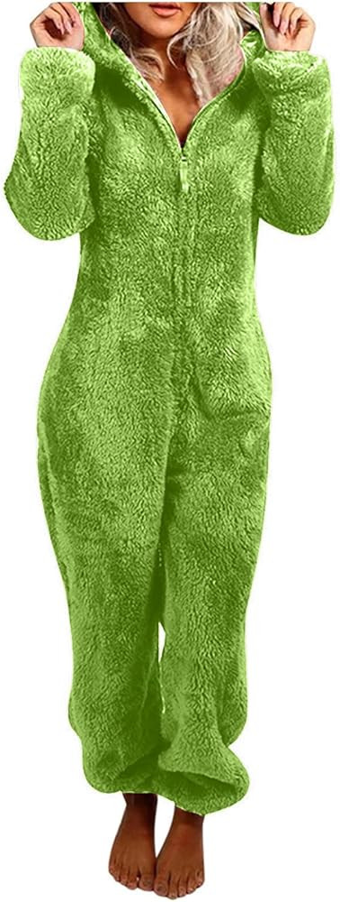 SHOPESSA Sherpa Jumpsuit Women Women's Fuzzy Pajamas Long Sleeve Adult Cat Onesie Pajamas Winter ... | Amazon (US)