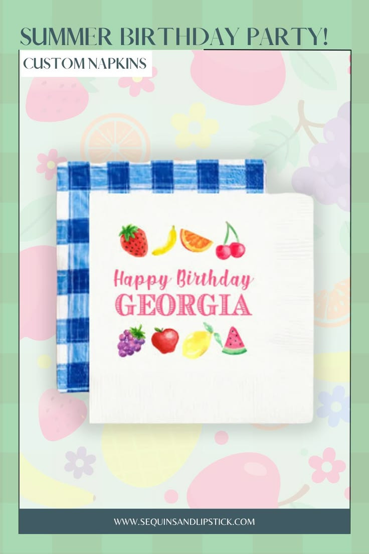 Add a sweet touch to your celebration with custom birthday napkins perfect for summer parties! 🍓 These personalized napkins feature colorful fruit designs and your guest of honor’s name, making them a fun detail for birthday tables, picnic parties, and summer celebrations. 

 #LTKSeasonal #LTKBaby #LTKKids