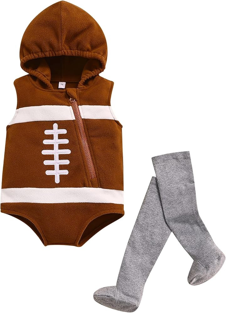 Toddler Baby Boy Girl Football Player Costume Sleeveless Hoodies Rugby Outfit Zipper Bodysuit wit... | Amazon (US)