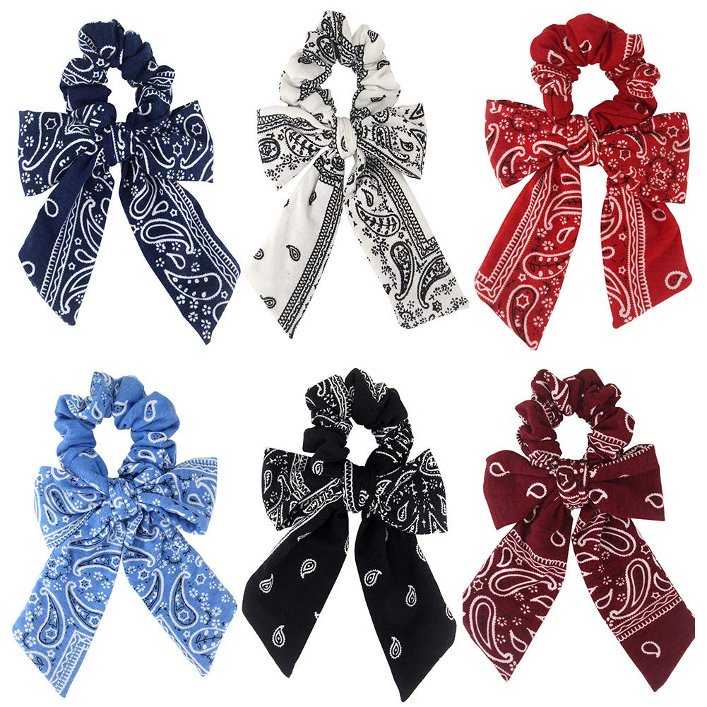 Paisley Hair Scrunchies with Bow Hair Scarves Scrunchy Ponytail Holder Elastics Hair Bands Ribbon Hair Tie for Women Girls with 6PCS | Amazon (US)