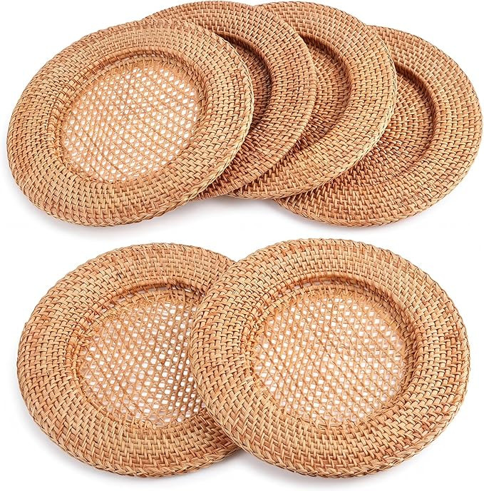 6 Pack Woven Round Chargers 13 Inch Rattan Circle Chargers for Hand Boho Farmhouse Table Decorati... | Amazon (US)
