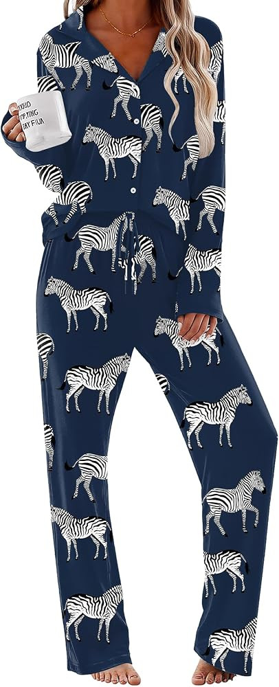 Ekouaer Pajamas for Women Set Button Up Pjs 2 Piece Long Sleeve Lounge Sets | Amazon (US)