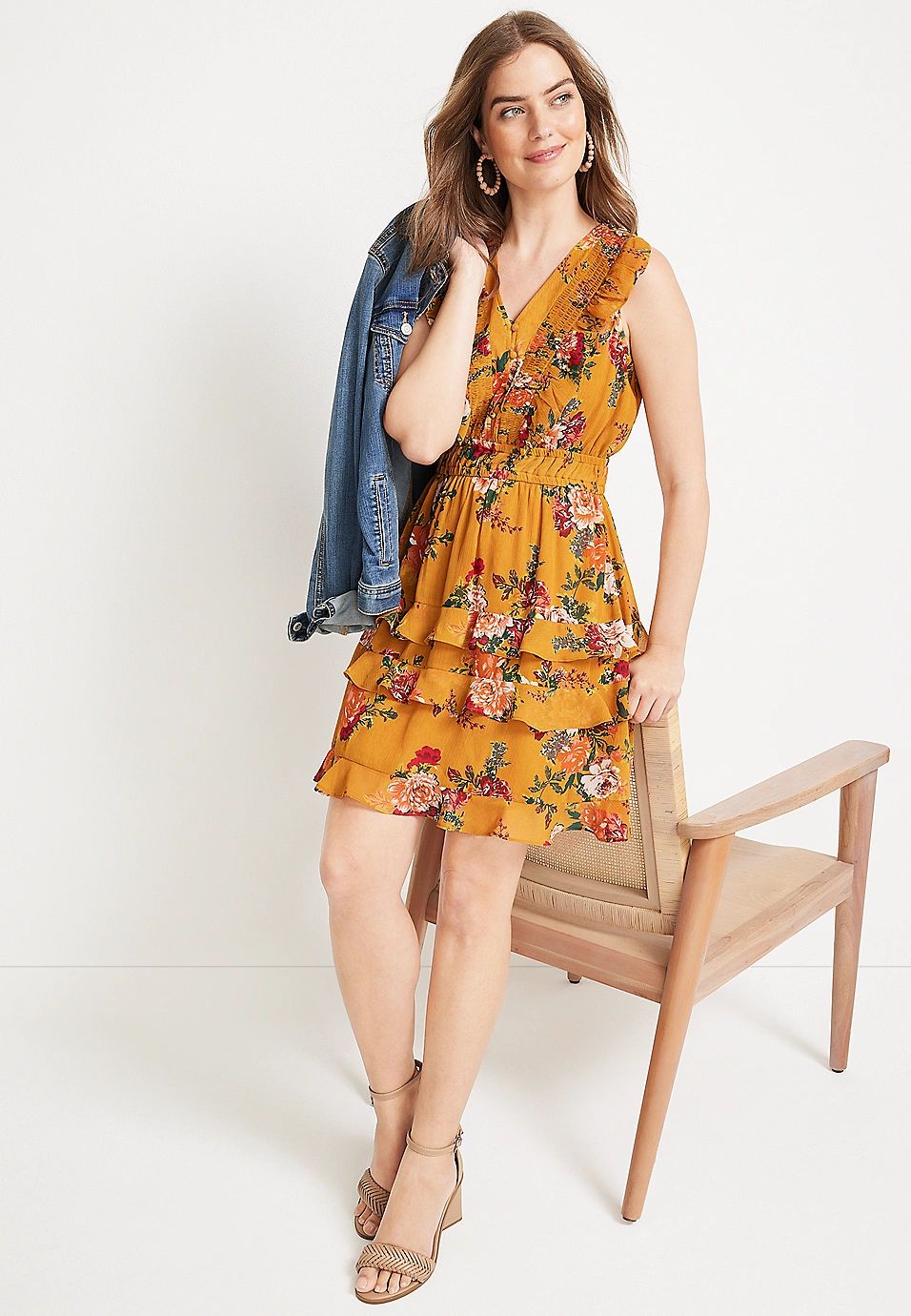 Bare Floral Tiered Mini Dress | Maurices