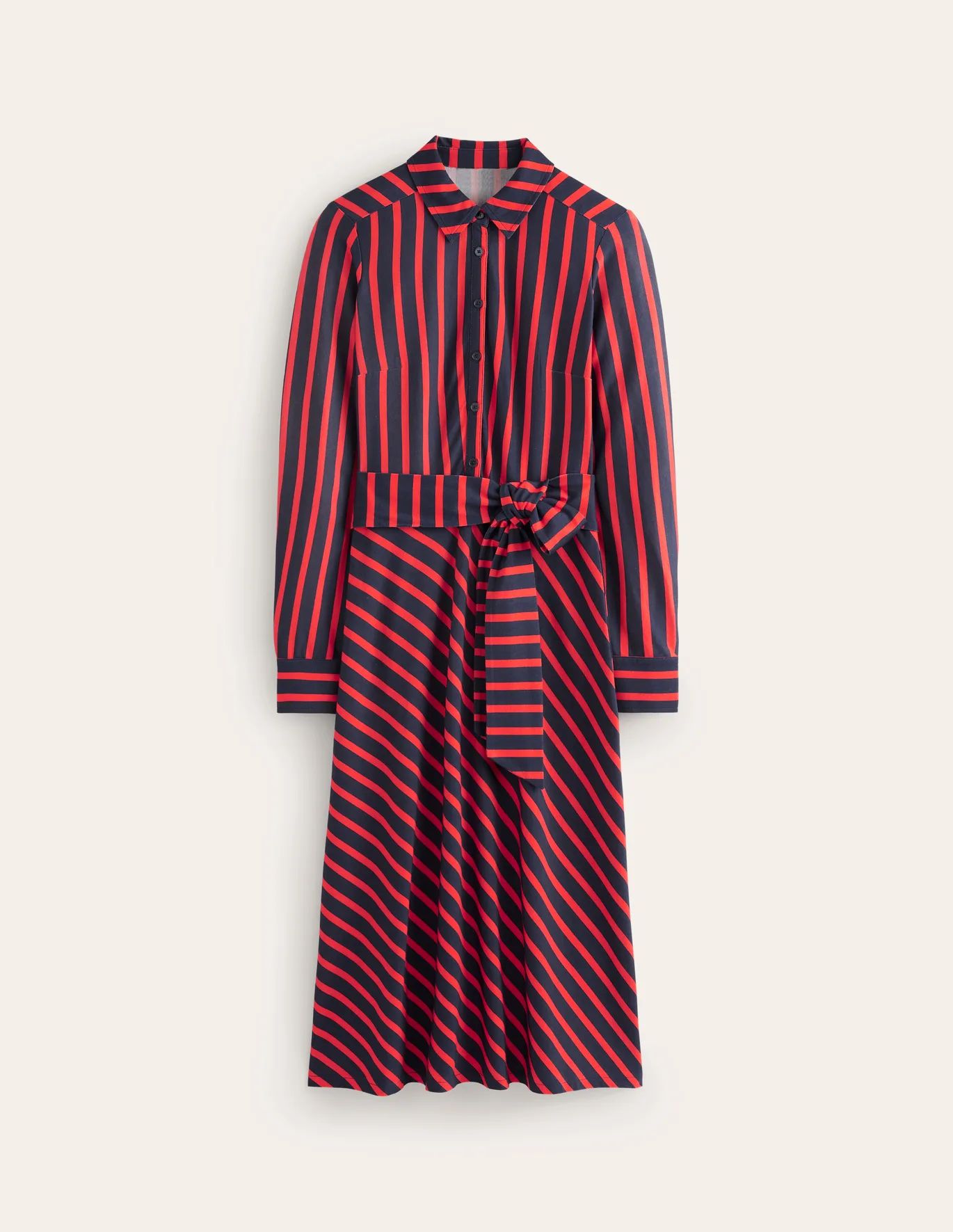 Laura Jersey Midi Shirt Dress - Navy, Rouge Stripe | Boden US | Boden (US)