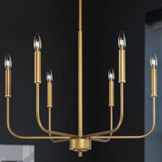Uolfin Modern Dark Gold Bedroom Chandelier, Amelia 6-Light Farmhouse Antique Gold Candlestick Din... | The Home Depot