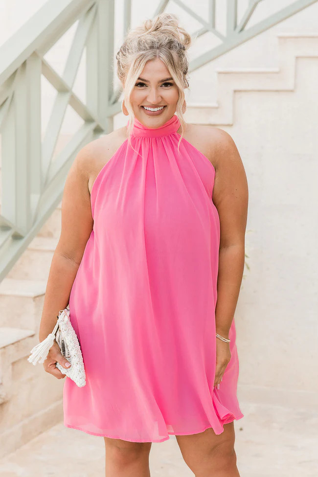 Seriously In Love With You Pink High Neck Mini Dress | Pink Lily