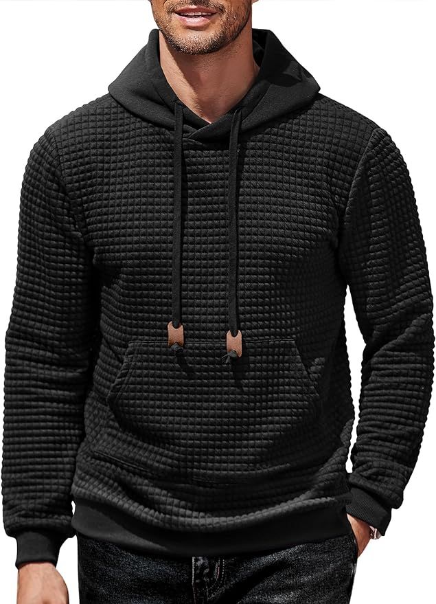 COOFANDY Men's Hooded Sweatshirt Long Sleeve Fashion Gym Athletic Hoodies Solid Plaid Jacquard Pu... | Amazon (US)