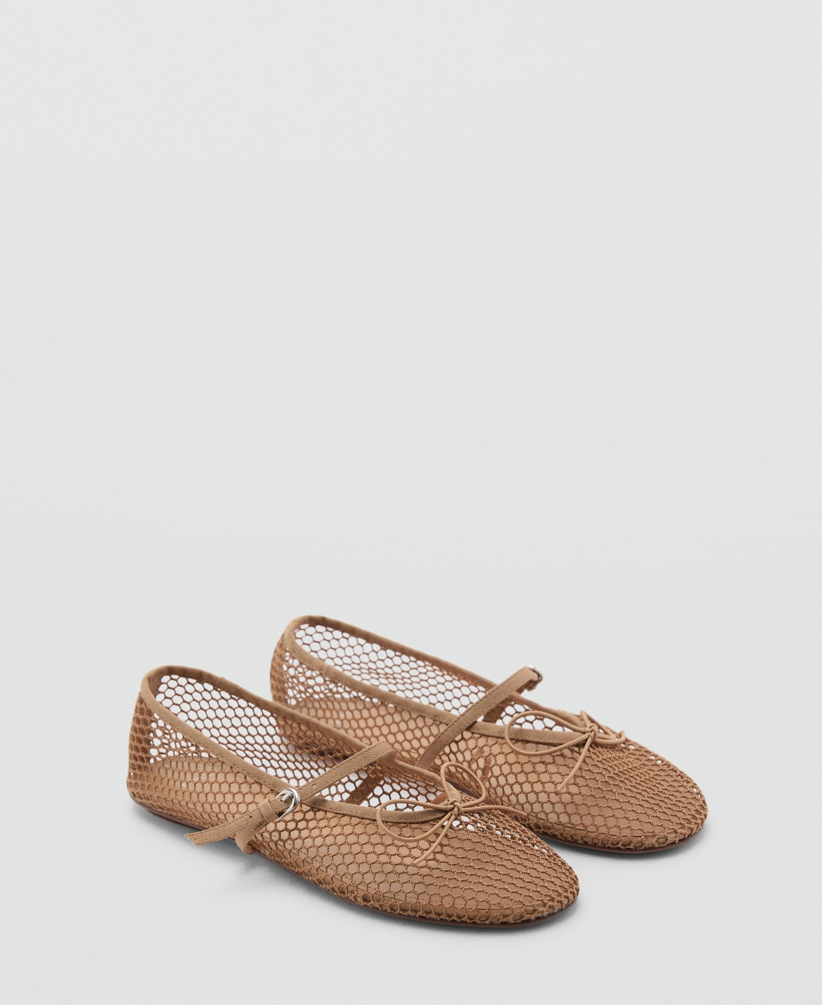 Mango Women's Strap and Buckle Detail Mesh Ballet Flats - Nude | Macy's